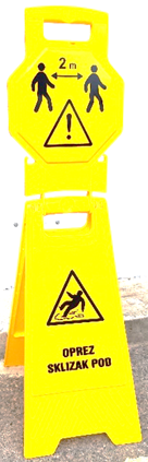 Samostijeća oznaka klizav pod i razmak 2m